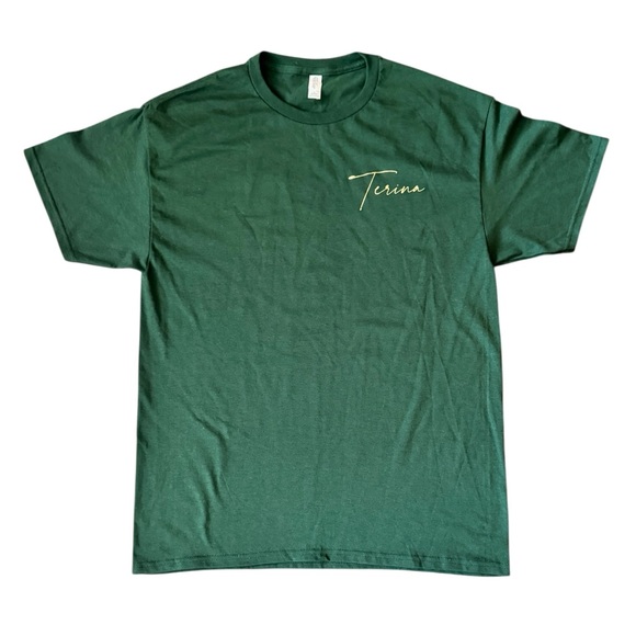 Jerzees Other - 🔵 3/ $15 - Green Short Sleeve T-Shirt Terina on front & back in gold Size Large